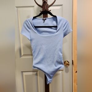 Express Light Blue Square Neck Bodysuit